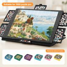 Senmeo Foldaway Felt Puzzle Mat (1000pcs), Portable Large Puzzle Board With 6 Color Drawers, Multi-Function Puzzle Table For Storage/Display/Playing, Gray - For 1500-piece Puzzles - View 13