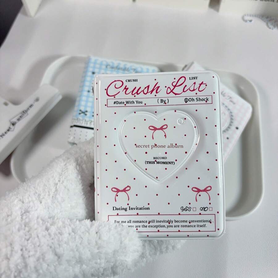 1本3英寸双面相册，20个口袋，可容纳40张照片，适合9.3*6.6厘米照片，心形镂空设计，个性化迷你相册，便携式相册，周年纪念、婚礼、生日礼物 - 粉紅色波點愛心 - 查看 1