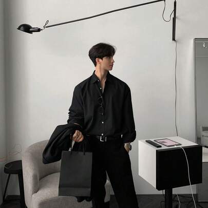 2026 New Outdoor Men's Shirt, Long Sleeve, High-End Gray, Sophisticated Casual Style, Suit Undershirt