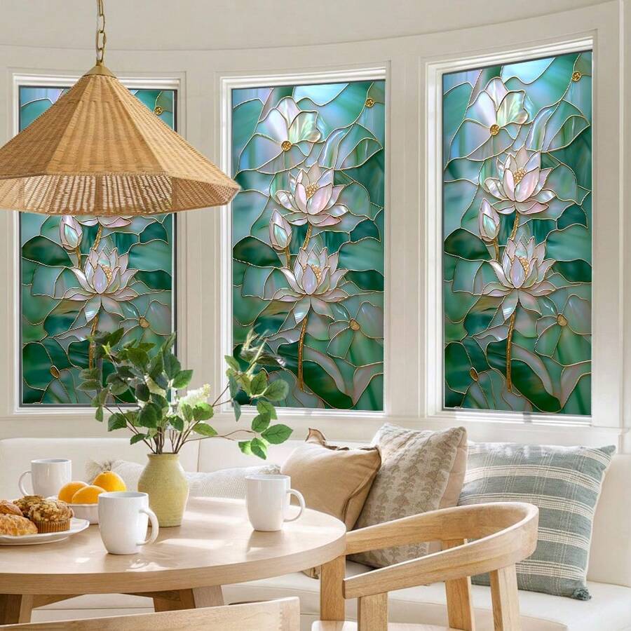 1 buah Stiker Kaca Jendela Motif Bunga Warna-warni, Memberikan Privasi, Dapat Dilepas Tanpa Lem, Cocok untuk Pintu Depan, Dapur, Kamar Tidur, Jendela Kantor, Stiker Vinyl Seni - MultiWarna - View 1
