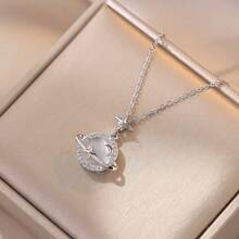 A Star Ring Surrounding The Cat-Eye Planet, Micro-Inlaid Elegant Collarbone Chain, Valentine's Day Gift, Available In Multiple Colors (Does Not Include Gift Box) - bạc - Xem 5