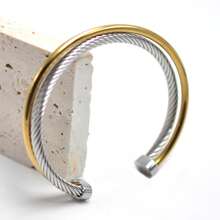 High Quality Two Row Cuff Adjustable Bracelet Steel Wire Rope Crossover Gold Plated Stainless Steel Open Bangle For Women Men Personalized Jewelry - Double-row Steel Wire Rope - View 6