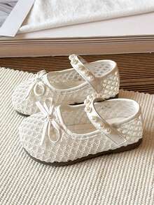 2026夏季新款女童镂空编织皮鞋，儿童软底公主鞋，女童低帮鞋 - 米色 - 查看 4