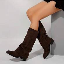 Suede Knee-High Boots For Autumn/Winter, French Style With Chunky Heel And Pointed Toe. Ref 9002 - 咖啡棕 - 查看 3