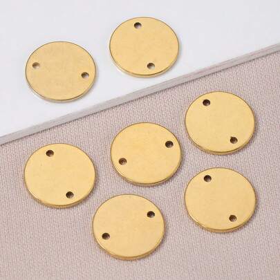 10pcs Stainless Steel Round Double Hole Blank Disc Pendant, Suitable For DIY Jewelry Making Accessories, Necklace And Bracelet
