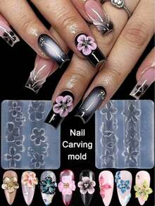 2件装百合花压纹美甲模具，莲花花瓣图案设计，DIY美甲印花工具，美甲用品，美甲工具，美甲工具，返校季，美甲，美甲工具（适用于美甲贴纸） - 白色 - 查看 1