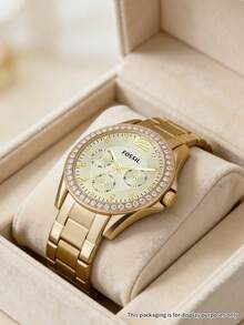 Fossil Đồng hồ nữ Foosil Quartz, vỏ thép không gỉ, dây đeo thép không gỉ, máy cơ thạch anh, chống nước, thích hợp cho các buổi gặp gỡ hàng ngày và các dịp khác /ES3203 - Vàng - Xem 2