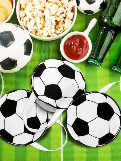 5个/套 足球主题礼品袋，带提手 - 便携式圆形礼品袋，适用于足球运动主题 - 涤纶材质，适合体育赛事、健身房、旅行和日常使用