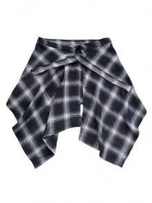 New Plaid One-Piece Waist Skirt With Decorative Drawstring, Unisex High Waist Tie-Up Versatile Skirt With Ruffle Hem Design, Suitable For Matching Family Outfits, Autumn/Winter - 橘色咖啡網格 - 查看 11