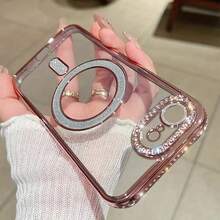 Ốp lưng điện thoại từ tính đính đá sang trọng cho iPhone 11, 12, 13, 14, 15, 16, 17 (bao gồm cả phiên bản Plus và Pro Max) - Hồng - Xem 4
