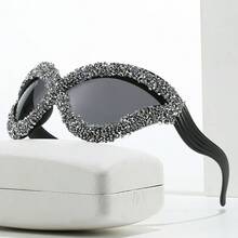 1PC Exaggerated Personality Cat-Eye Glasses Luxurious Rhinestone Women'S  Futuristic Hip-Hop  For Men - 黑色 - 查看 3