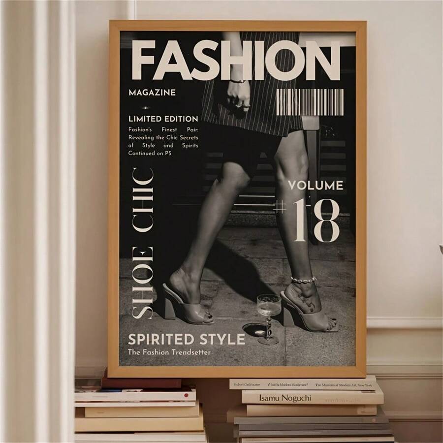 1 Stück Vintage Modemagazin Cover Poster aus den 1970ern - Rahmenloser Leinwanddruck, limitierte Auflage 18/18, inspiriert vom 70er Jahre Chic, Schuh Foto & Designer Werbung für Mädchenzimmer, Büro, Retro Ästhetik Dekoration, Wohnzimmer Dekoration