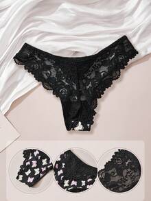 1pc Women's Lace Patchwork Butterfly Print Fashionable Minimalist Comfortable Thong Panty - Multicolor - View 2