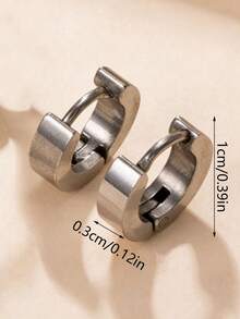 Bộ 2 khuyên tai bằng thép không gỉ màu bạc tối giản, thiết kế vòng tròn hình học dày dặn, khuyên tai kẹp vành tai unisex phù hợp cho phong cách đường phố hàng ngày. - Bạc - Xem 4