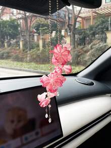1 Stück eleganter Kunstperlen 3D Blumen Quasten Hängedekoration, Rückspiegel Anhänger, Auto Innenraum Accessoire - A - Übersicht 5