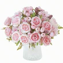 1件/3件装人造7头牡丹绣球花束，新娘捧花材料，家居、餐厅、花瓶装饰、婚礼装饰、背景装饰、婚车花环DIY材料、门廊装饰、花卉材料、情人节礼物、秋季装饰 - 粉色 - 查看 3