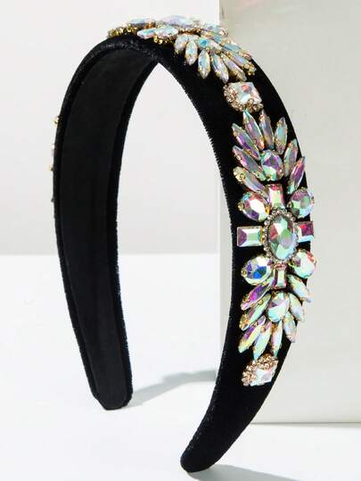 1pc Solid Color Velvet Retro Baroque Headband, Luxurious Rhinestone Decor, Elegant Party/Ball Headpiece, High-Quality Aristocratic Lady Hair Accessory