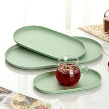 1pc Oval Plastic Tray, Food Serving Tray, Colorful Platter, Smooth Surface Easy To Clean, Dishwasher , Lightweight And Portable. Reusable, Suitable For Kitchen, Bathroom, Vanity, And Office. Can Be Used To Hold Food, Side Dishes, Desserts, Beverages, Or As A Desktop Storage And Decorative Tray. - View 5