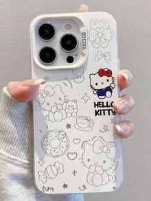 SANRIO 1个可爱线条艺术Hello Kitty猫咪图案手机壳，时尚个性化防震保护套，适用于 17/ 17 Pro Max/ 16 Pro Max/ 15 Pro/ 14/ 13/12/11/XS/XR/8/7，可作为礼物送给家人、朋友、兄弟姐妹、伴侣 - 彩色 - 查看 1