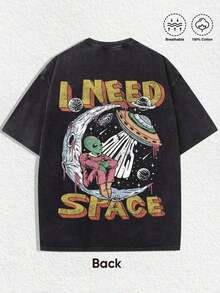 1 Camiseta "Retro Space Alien 'I Need Space' Sci-Fi Art" con estética vintage desgastada, ropa de primavera/verano para hombres y mujeres, corte regular, ideal para eventos navideños y de ciencia ficción, camiseta casual para uso diario, excelente regalo para amigos y familiares, camisetas 100% algodón, diseño juvenil y moderno, camisetas gráficas para hombres, camisetas gráficas para mujeres, moda urbana, estilo callejero, reuniones informales, eventos de ciencia ficción, ocio diario. - Blanco - Ver 2