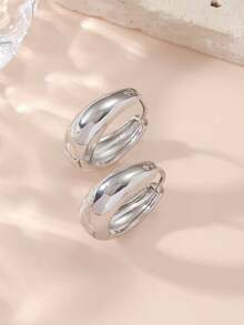 1 Đôi bông tai tròn thanh lịch, duyên dáng, mạ vàng 18K bằng đồng, độ dày 0.03μm - Bạc - Xem 2