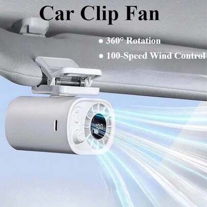 Ventilador de Clipe para Carro com Visor LED, Ventilador para Banco Traseiro, Ventiladores de Resfriamento Poderosos Recarregáveis por USB, Rotação de 360°, 100 Velocidades Ajustáveis, Ventiladores de Clipe para Carro, 1400mAh, Acessórios para Carro
