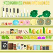 63 Piezas Cocina de Juguete para Niños Cocina de Juguete para Niños con Sonidos Reales y Luz Juego de Ollas Sartenes Utensilios y Comida para Jugar Juguetes de Cocina para Niños y Niñas Verde - Verde - Ver 6