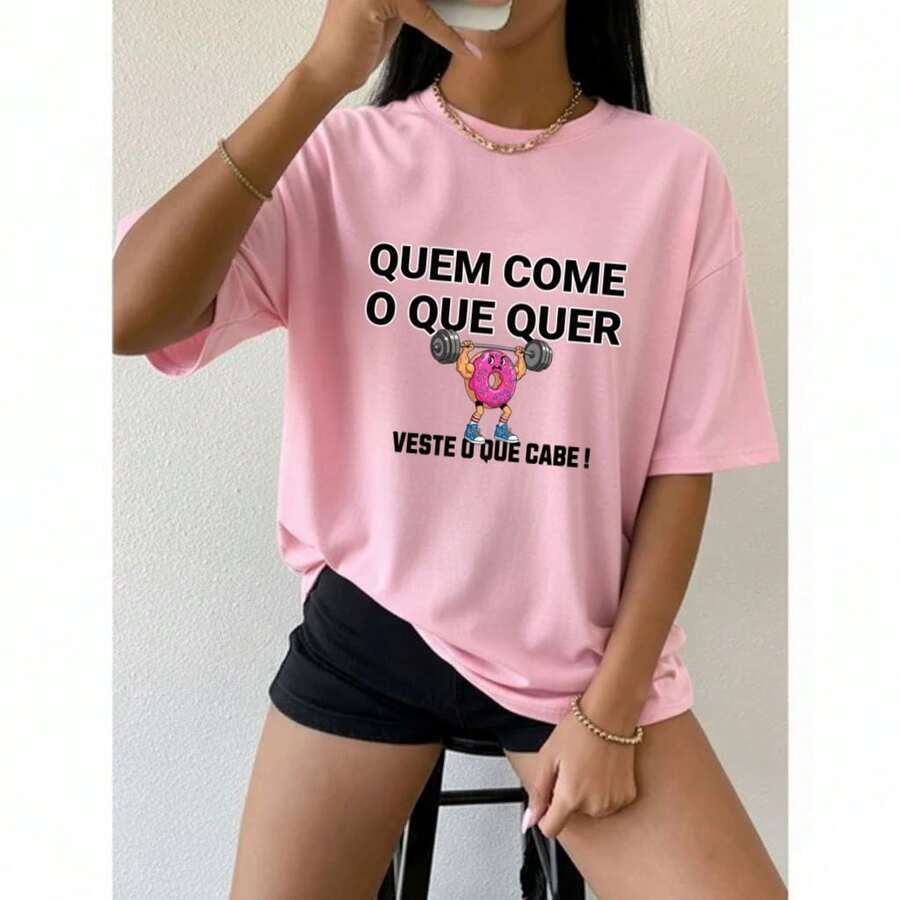 Camiseta Blusa Feminina camiseta engraçada e divertida para treino descolado 100% Algodão Tshirt Over Treino Caminhada Crossfit Academia Musculação Fitness Gym Cardio Conforto Tecido Leve Refrescante