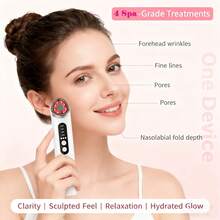 Máy nâng cơ mặt 4 trong 1 - Làm săn chắc & nâng cơ, liệu pháp ánh sáng LED 7 màu xóa nếp nhăn, massage mặt kiểu Hàn Quốc nâng & làm săn chắc, truyền axit hyaluronic từ cá mập - trắng - Xem 6
