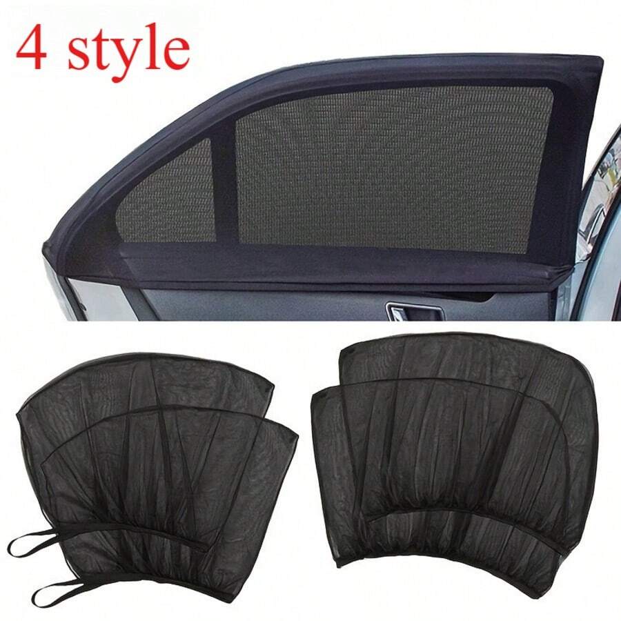 Set de 4 piezas Parasol y red antimosquitos para coche, protección de malla transpirable para ventanas delanteras y traseras, fácil instalación, parasol para coche, red antiinsectos, parasol, cortina de tienda de campaña, apto para coche y camping, parasol de ventana de coche, red antimosquitos para coche, red antimosquitos de ventana de coche, red antiinsectos y de privacidad para coche, parasol de ventana de coche, aislamiento térmico y protección solar
