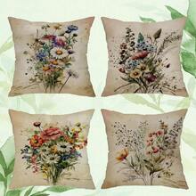 4 Peças Capas de Almofada com Estampa Aquarela Vintage, Adequadas para Diversos Tipos de Almofadas em Quartos, Decoração de Dormitório, Decoração de Feriados, Decoração de Festas (Sem Enchimento de Almofada) (Sem Bordado) (Múltiplos Tamanhos) (Impressão Unilateral) - Multicolorido - Visão 11