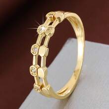 1枚极简几何线条设计立方氧化锆女士戒指 - 彩色 - 查看 1