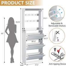 Tall Shoe Cabinet With Coat Rack, Hidden Shoe Storage Cabinet With Doors & Drawer, Hanging Bar & Hooks, Slim Narrow Freestanding Shoe Rack Organizer For Entryway, Hallway & Living Room, White - trắng - Xem 2
