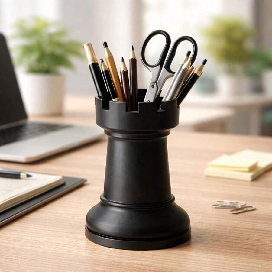 1pc Creative Chess Piece Pen Holder, Black & White Color Options, PET Material, Open-Style Stationery Organizer, Retro Luxury Vibe, Suitable For Office Desk, Study, Students And Professionals Office Desk Desk Office Supplies Office Accessories