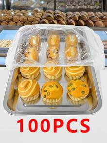 100片装 - 大号食品保鲜膜，透明食品保鲜膜，食品托盘保鲜膜，厨房食品罩，塑料袋，食品储存袋，面包罩，白色食品罩，塑料包装膜，PE保鲜袋，厨房收纳，家用塑料包装 - 彩色 - 查看 4
