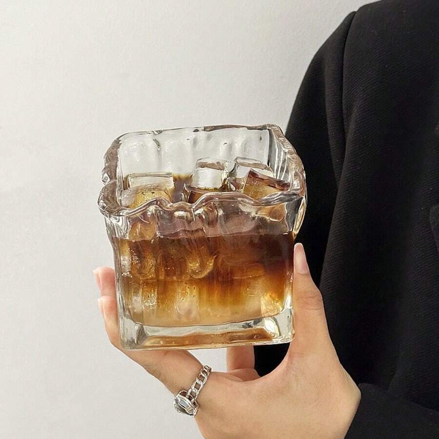 Niche Design Retro Square Glass Latte Cup, Ice Ball Whiskey Glass, Breakfast Oatmeal Bowl - White and Transparent - View 1