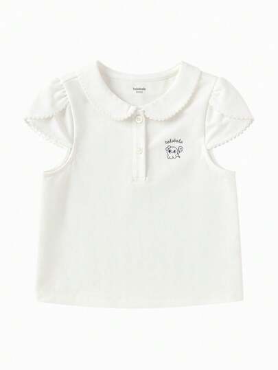 Balabala Áo thun thêu họa tiết mùa hè cho bé gái 2026, áo tay ngắn bằng cotton mềm mại, nhẹ và thoáng khí, kiểu dáng ngọt ngào dễ thương.