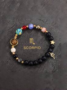 1 pieza Brazalete unisex con galaxia y 8 planetas del zodíaco, joya colgante de piedra natural de Libra, Géminis, Sagitario, regalo del Día de San Valentín para parejas y amigos - Multicolor - Ver 10