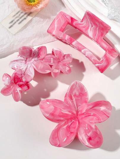 3pcs Fashionable Tie Dye Flower Hair Clips Set, Square Hollow Flower Hair Claw, Non-Slip, Versatile Bohemian Style Hair Accessories Suitable For Any Occasion,Summer,Holiday,Travel