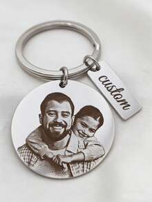 1 pieza Llavero redondo de acero inoxidable personalizado - Con foto personalizada y texto grabado - Regalo único para seres queridos - Regalo personalizado para el Día de San Valentín, Día de la Madre, Día del Padre, Anillo decorativo DIY, Adecuado para miembros de la familia y conmemoración de parejas - Plateado - Ver 4