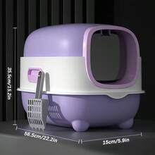 Top Entry Anti-Splash Cat Litter Box Large Capacity Enclosed Cat Toilet With Litter Scoop Easy Clean Deodorant  - Lavender Purple - View 4