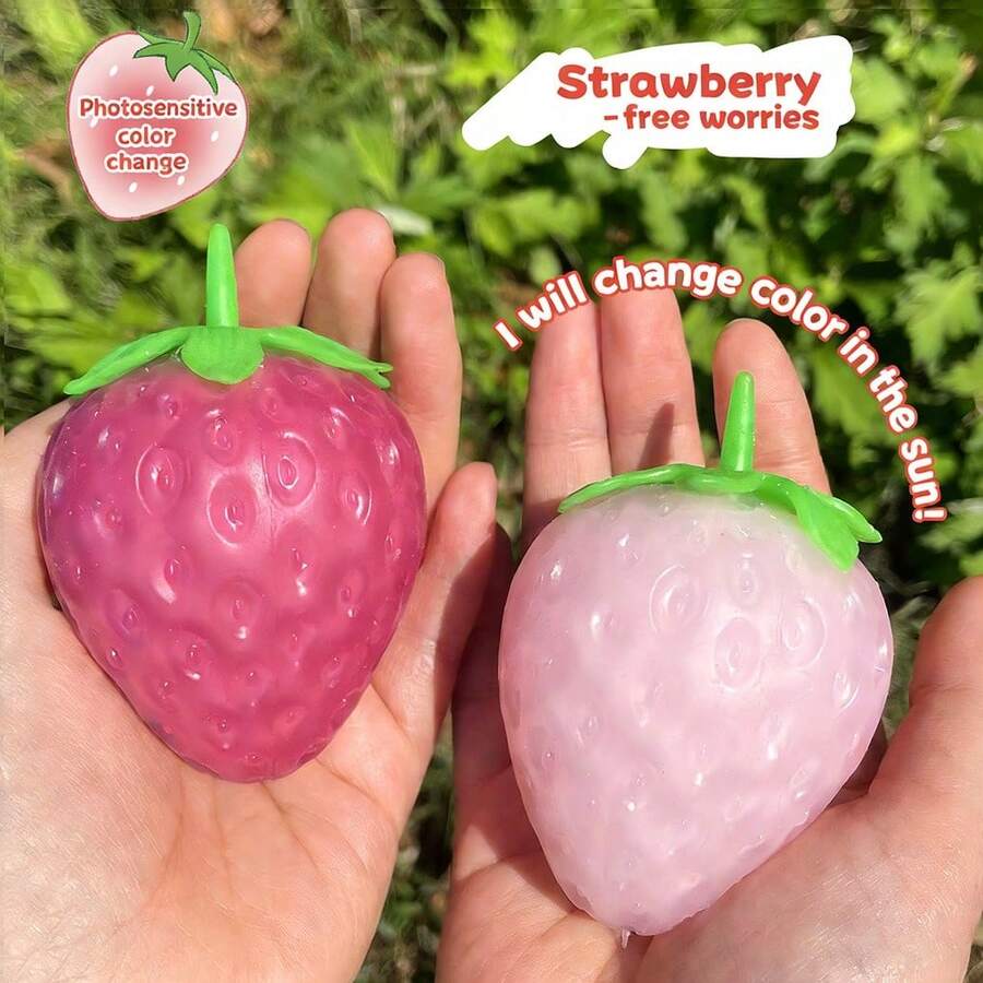 1个/3个/6个 变色草莓挤压玩具 - 逼真水果挤压减压工具，慢回弹压力释放球，适用于办公室、家庭和户外，缓解焦虑的放松礼物