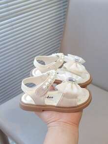 2025 Nuevos zapatos planos de princesa para niñas con suela suave y punta abierta, con , para niños pequeños - Blanco - Ver 3