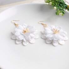 休闲布艺花朵耳环，百搭日常佩戴，送给她的礼物 - 彩色 - 查看 3
