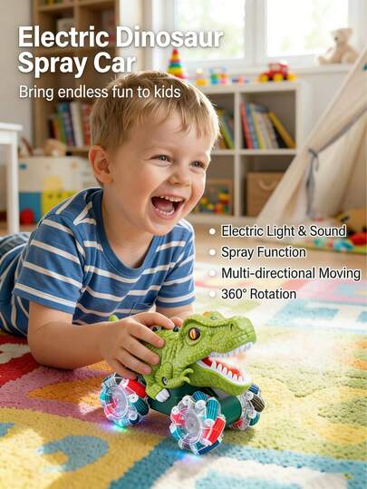 لعبة ديناصور كهربائية ذات 6 قنوات للرش الضبابي مع إضاءة وأصوات زئير، دوران 360 درجة | لعبة ديناصور كهربائية بريموت كنترول مناسبة لأطفال من 3 إلى 8 سنوات | هدية تيرانوصور ريكس المتحرك الواقعي للأولاد والبنات