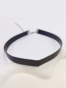1pc Women's Black Punk Gothic Personalized PU Leather Short Choker Necklace, Punk Collar Necklace - Black Leather - View 4