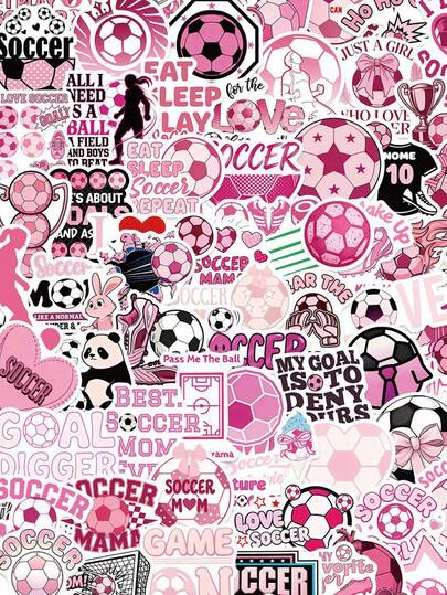 100 stuks roze WK-voetbalstickers, graffiti-stickers, sportstickers, voetbalcadeaus, voetbalfeestdecoraties voor waterfles, gitaar, bagage, telefoon, hoesje, laptop, skateboard, cadeau