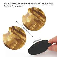 2 miếng lót ly chống trượt họa tiết phong cảnh, phụ kiện xe hơi thiết yếu, giá đỡ cốc đơn giản cho xe hơi - A - Xem 8