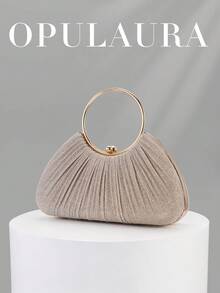 OpulAura 女款金屬質感奢華晚宴手拿包，亮金色線條派對手提包，靜奢風亮片晚宴包，禮服搭配包，適合舞會、派對、婚禮、新娘、伴娘、生日禮服，手持晚宴手拿包 - 金色 - 查看 7
