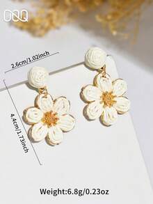 OOQ 1 Pair Summer Boho Style Handmade Woven Rattan Colorful Floral Earrings, Niche Design Minimalist Elegant Floral Tassel Earrings Suitable For Women's Daily, Vacation, Party Wear (Handwoven Texture Pattern Random) - White - View 4